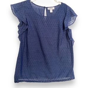 MOTHERHOOD Women Maternity Top Blouse S Ruffle Cap Sleeve Blue Top